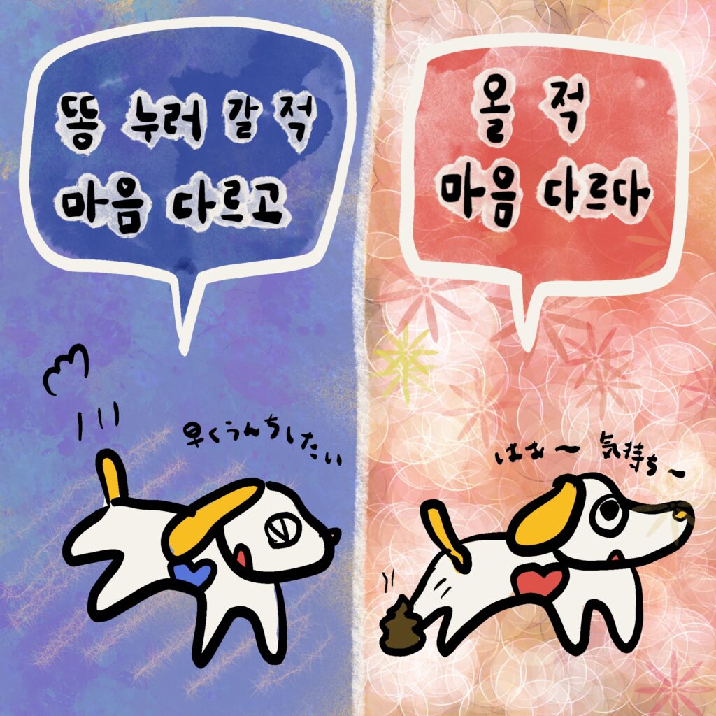 똥 누러 갈 적 마음 다르고 올 적 마음 다르다